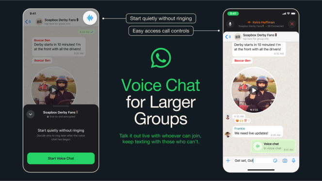 Two screenshots of WhatsApp's new voice chats feature