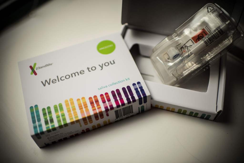 This illustration picture shows a saliva collection kit for DNA testing displayed in Washington DC on December 19, 2018. - Between 2015 and 2018, sales of DNA test kits boomed in the United States and allowed websites to build a critical mass of DNA profiles. The four DNA websites that offer match services -- Ancestry, 23andMe, Family Tree DNA, My Heritage -- today have so many users that it is rare for someone not to find at least one distant relative. (Photo by Eric BARADAT / AFP) (Photo by ERIC BARADAT/AFP via Getty Images)