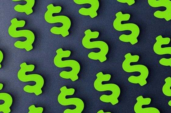 Green dollar signs slight tilted to the left on a black background.