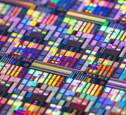 silicon wafer reflecting different colors.