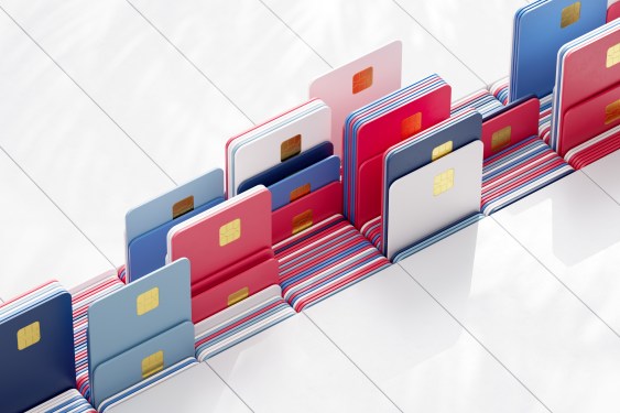 Digitally generated image of multicolored credit cards
