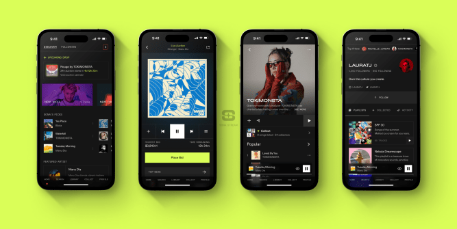 Sonu app displayed on four smartphones