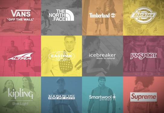 a screenshot of VF Corp's brands per its website, including The North Face, Supreme, and Vans