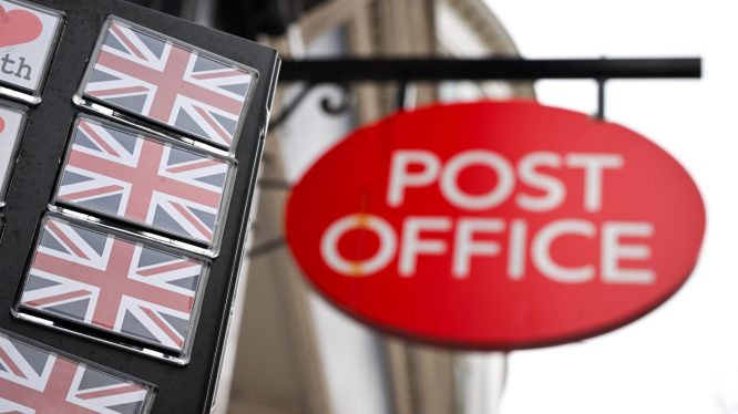 A general view of a Post Office sign alongside souvenirs showing the Union Flag or Union Jack