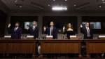 WASHINGTON, DC - JANUARY 31: (L-R) Jason Citron, CEO of Discord, Evan Spiegel, CEO of Snap, Shou Zi Chew, CEO of TikTok, Linda Yaccarino, CEO of X, and Mark Zuckerberg, CEO of Meta are sworn in as they testify before the Senate Judiciary Committee at the Dirksen Senate Office Building on January 31, 2024 in Washington, DC. The committee heard testimony from the heads of the largest tech firms on the dangers of child sexual exploitation on social media. (Photo by Alex Wong/Getty Images)