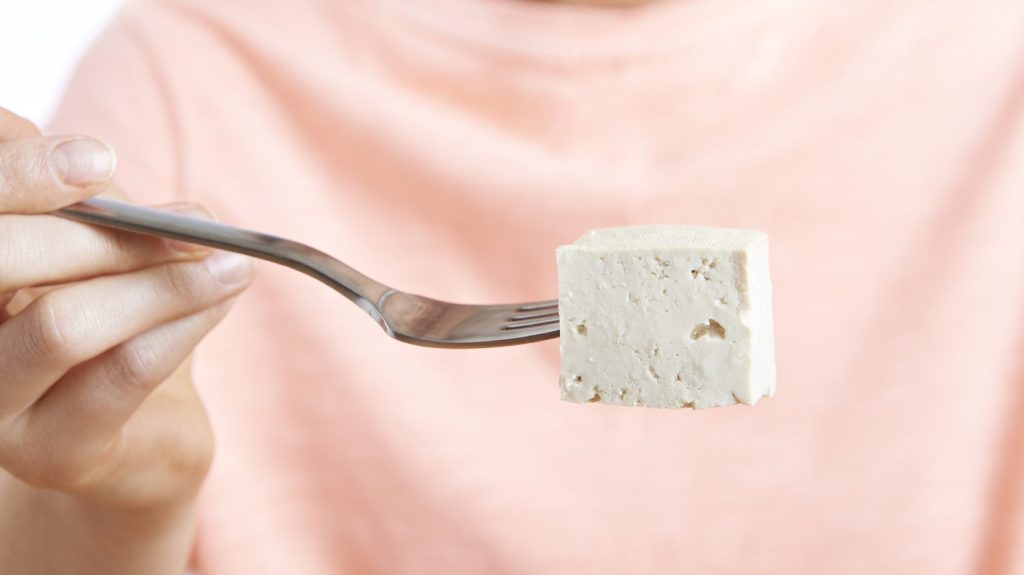 Tofu on fork