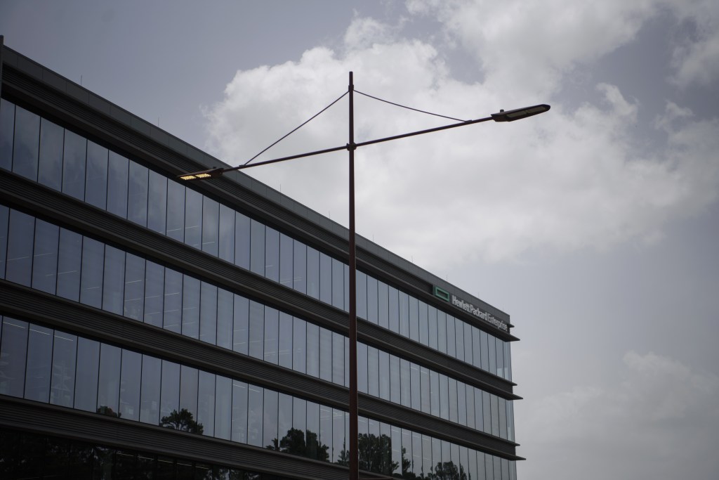 The Hewlett Packard Enterprise global headquarters office in Spring, Texas, US