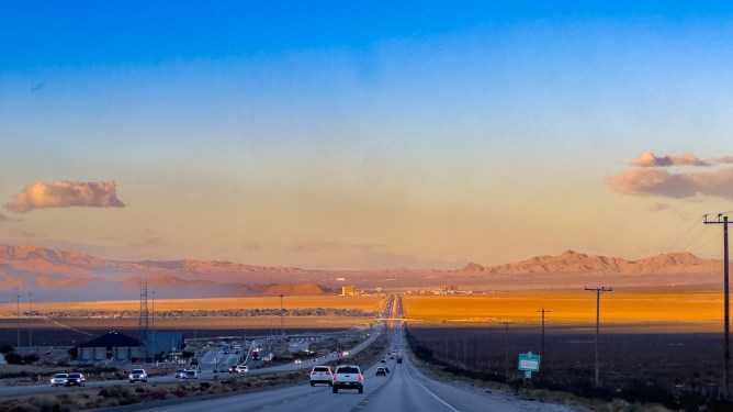 A sunset over Las Vegas (in the distance)