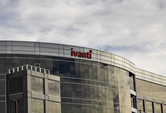 a building featuring Ivanti's logo in red on the top of the building