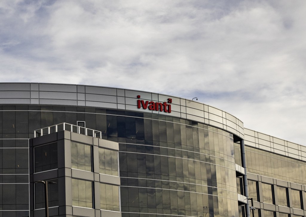 a building featuring Ivanti's logo in red on the top of the building