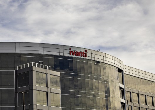 a building featuring Ivanti's logo in red on the top of the building