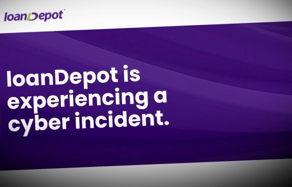 a screenshot of LoanDepot's cybersecurity incident page, in branded purple, which says: "loanDepot is experiencing a cyber incident."