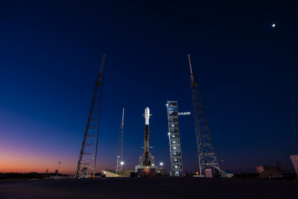 rocket on the launch pad at sunrise