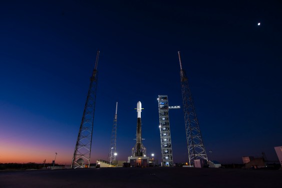 rocket on the launch pad at sunrise