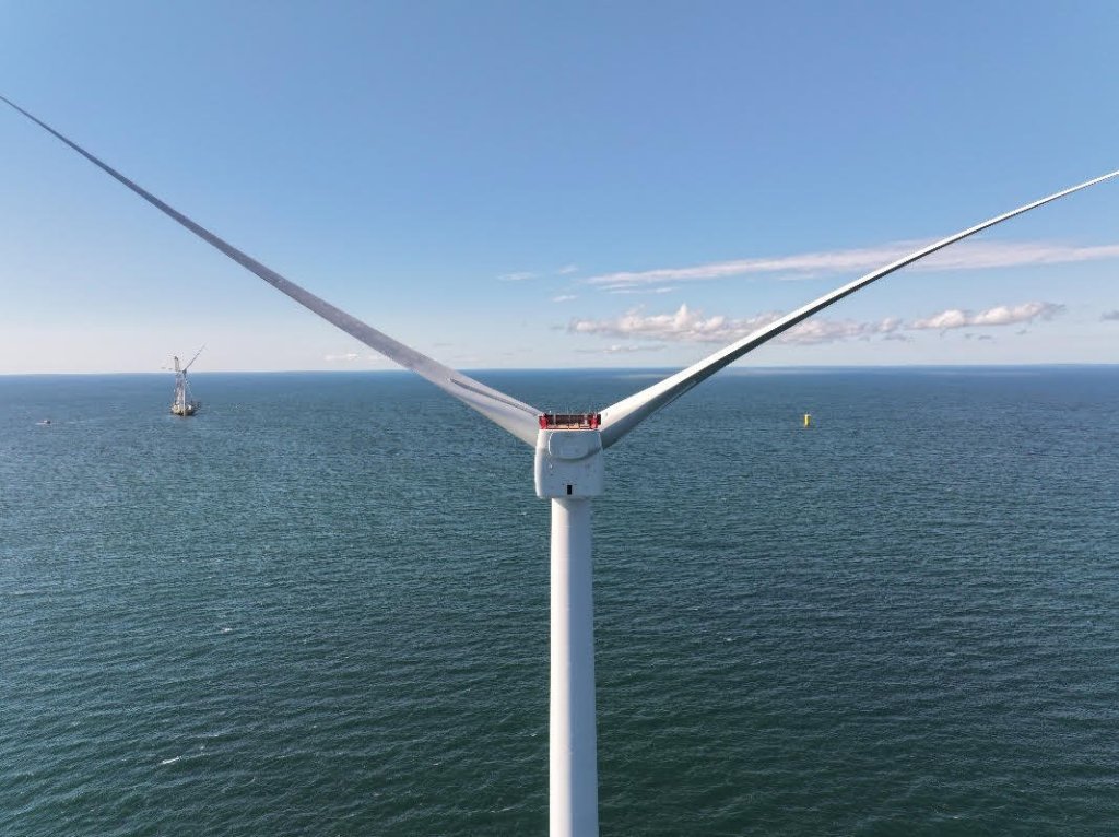An offshore wind turbine at the Vinyard Wind 1 site.