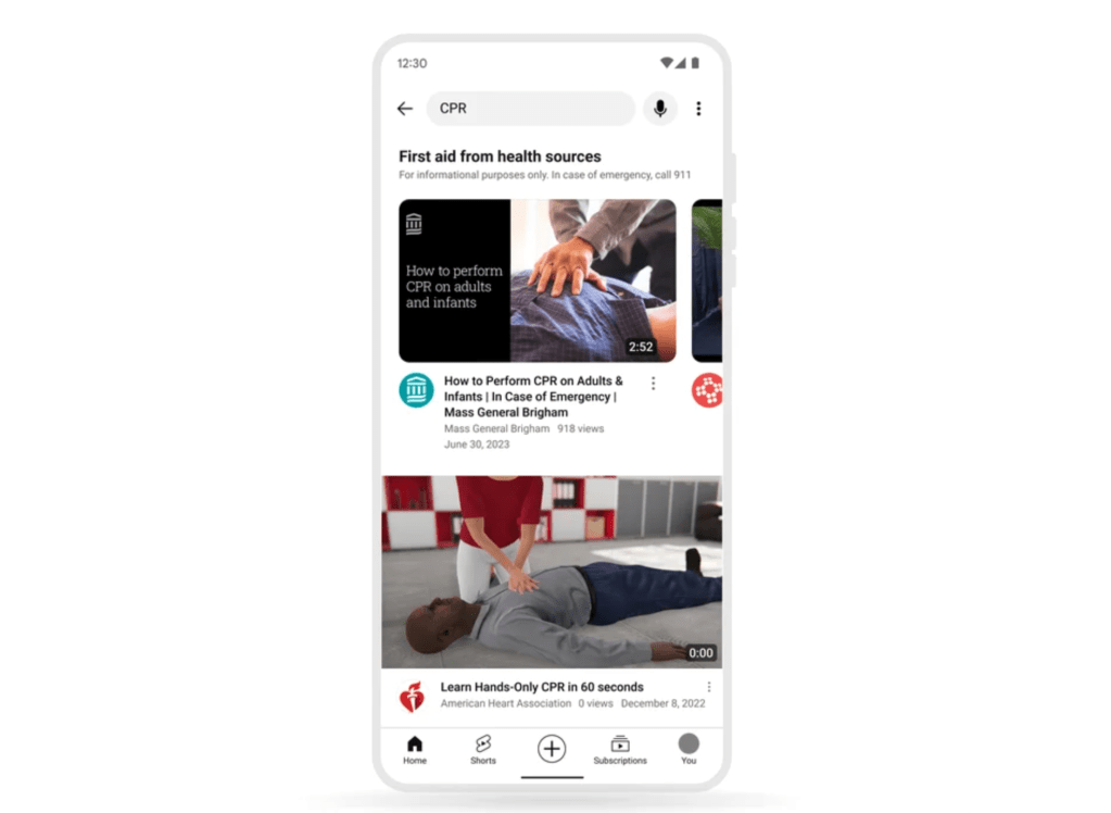 An image showing YouTube's new first aid care shelves
