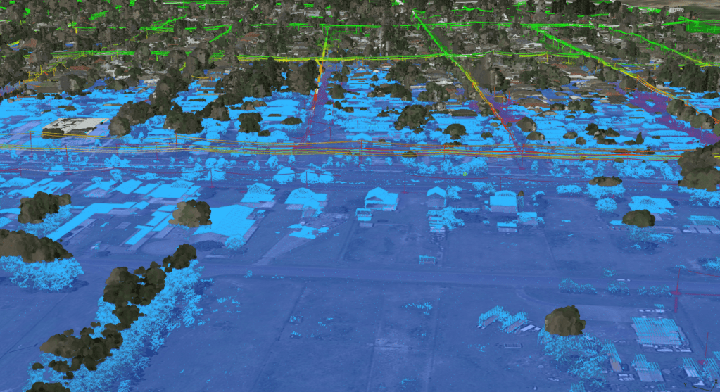 A flood model generated by Neara's AI and machine learning features.