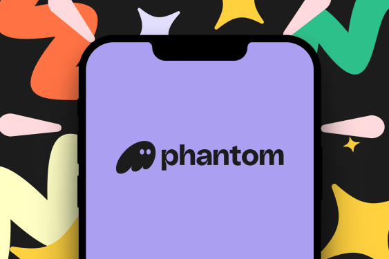 An abstract background and a phone showing the Phantom logo