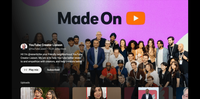 YouTube Creator Channel homepage