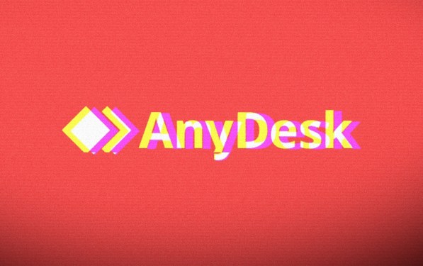 AnyDesk's logo on a glitchy red background