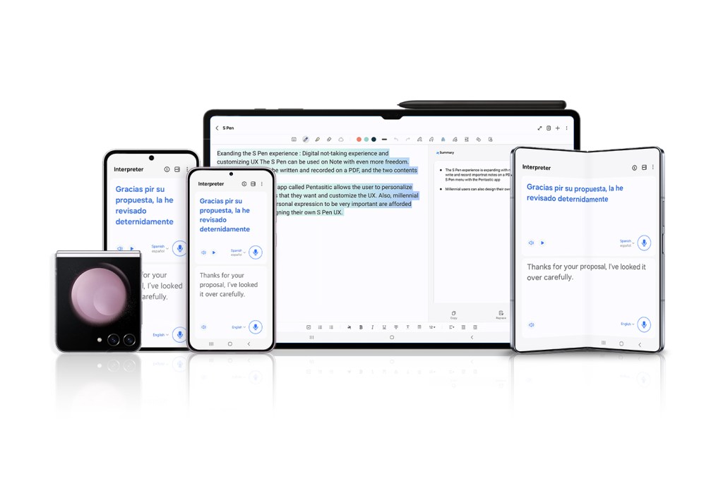 Samsung Galaxy AI features displayed on multiple devices