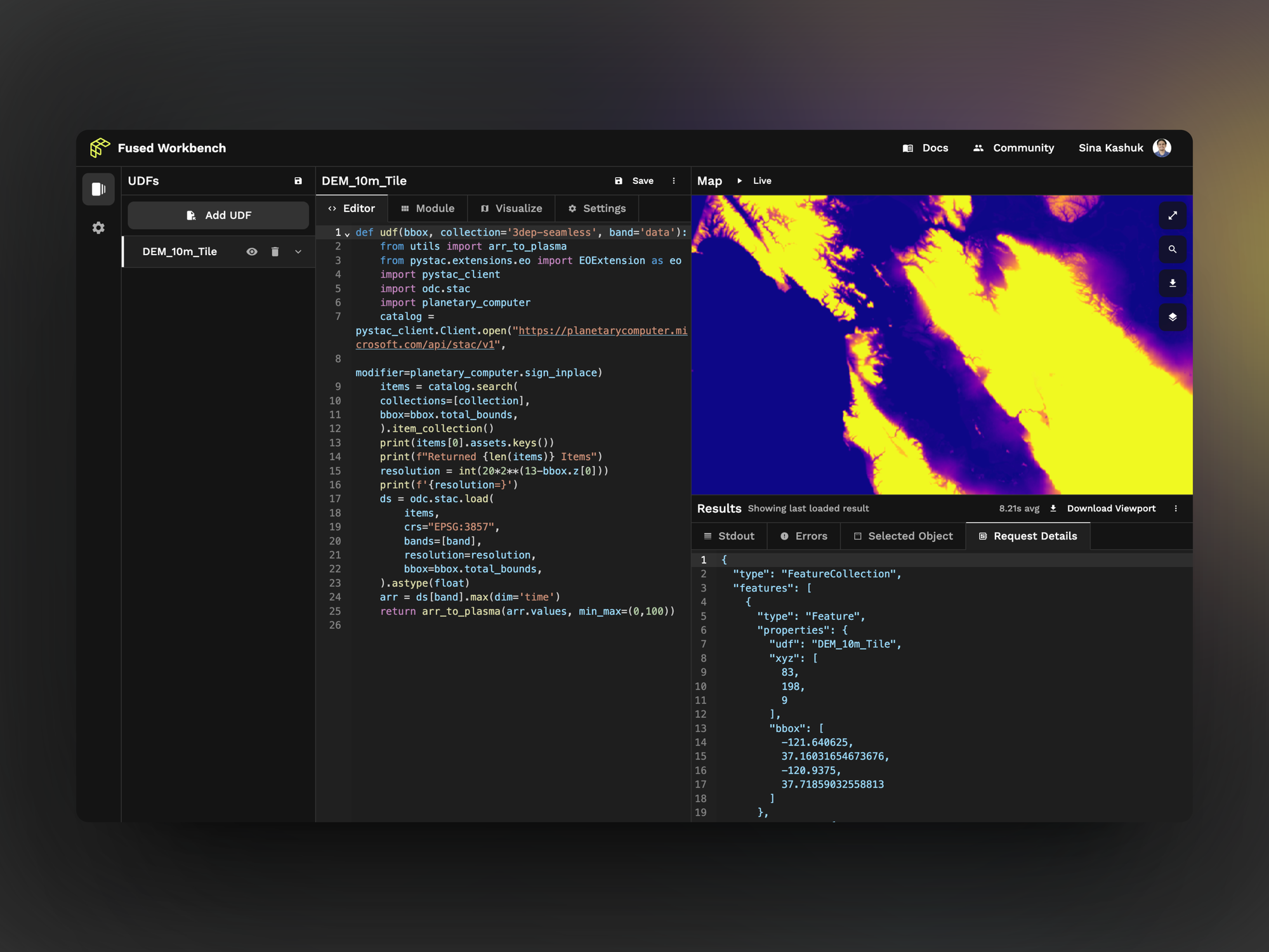 Fused Workbench showing data visualization next to data.