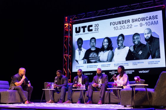 Founders who have come through Plug In South LA participate in a panel hosted by founder Derek Smith.