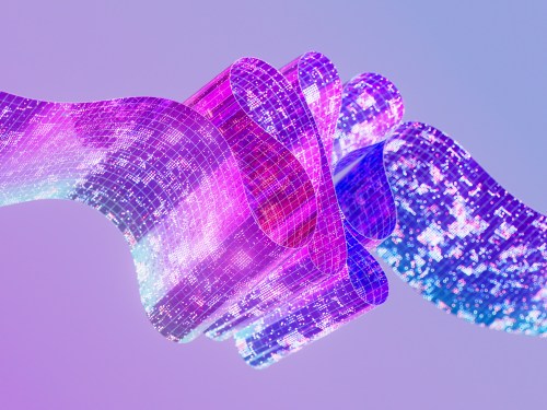 Digitally generated image of multicoloured glowing futuristic digital data flowing and network structure. Innovation, AI, cloud technology and cybersecurity concepts.