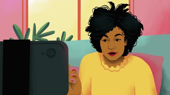 Influencer talking behind smart phone