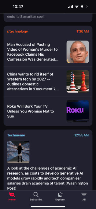 Feeeed's main feed with different sources