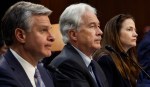 Federal Bureau of Investigation Director Christopher Wray, Central Intelligence Agency Director William Burns and Director of National Intelligence Avril Haines testify before the Senate Select Committee on Intelligence about global threats against the United States on March 11, 2024 in Washington, DC.