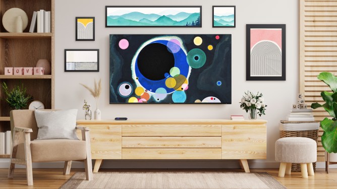 Roku TV on living room wall