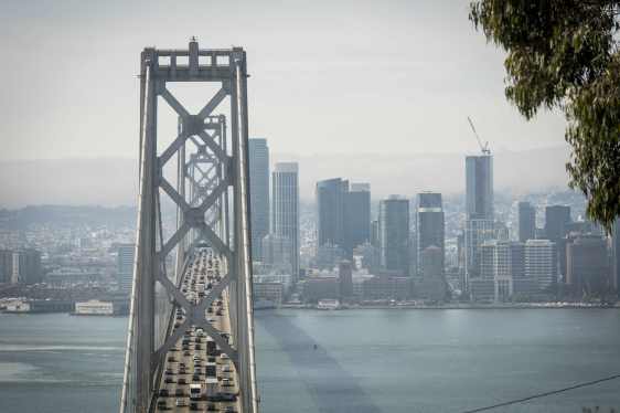 Looking at the western span of the San Francisco Bay Bridge.