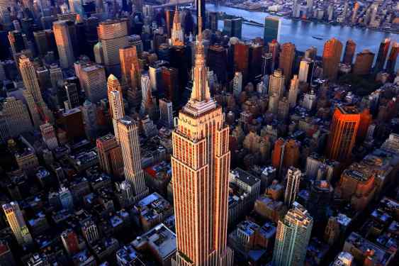The Empire State Building as seen from a helicopter.