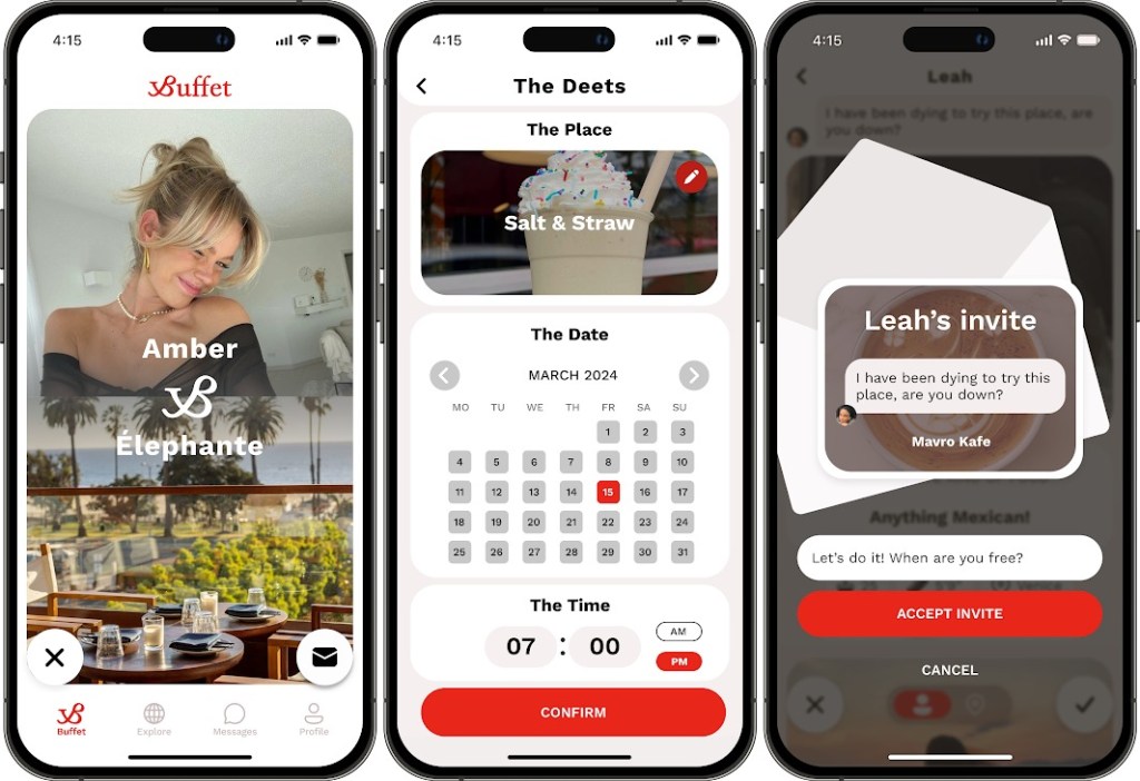 Buffet app displayed on mobile phone screens