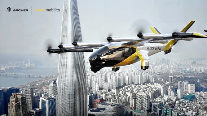 Rendering of Archer Aviation Midnight evtol in South Korea as part of partnership with Kakao Mobility