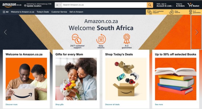 screenshot of new Amazon sub-Saharan Africa site