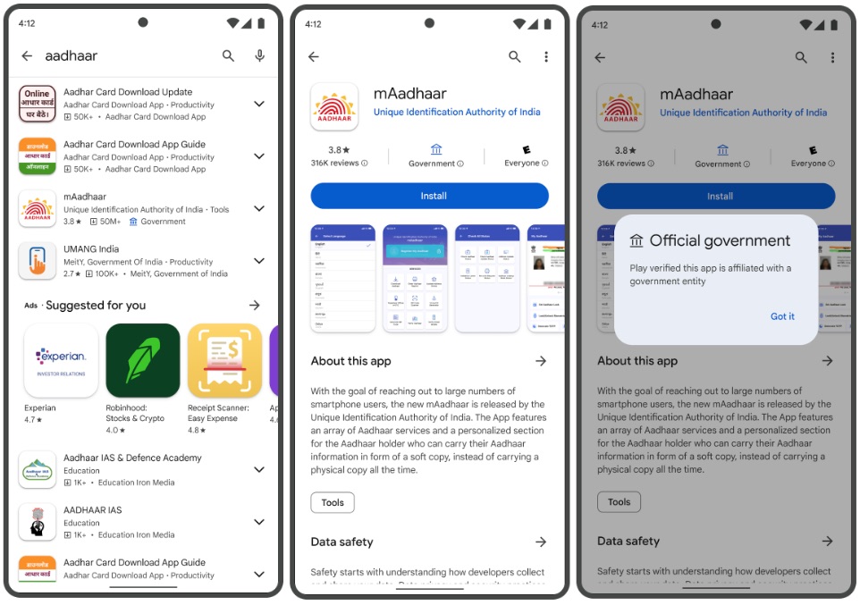 Google Play government badge