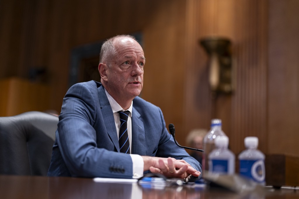 Andrew Witty, chief executive officer of UnitedHealth Group Inc., speaks during a Senate Finance Committee hearing in Washington, DC, US, on Wednesday, May 1, 2024. (Photographer: Al Drago/Bloomberg)