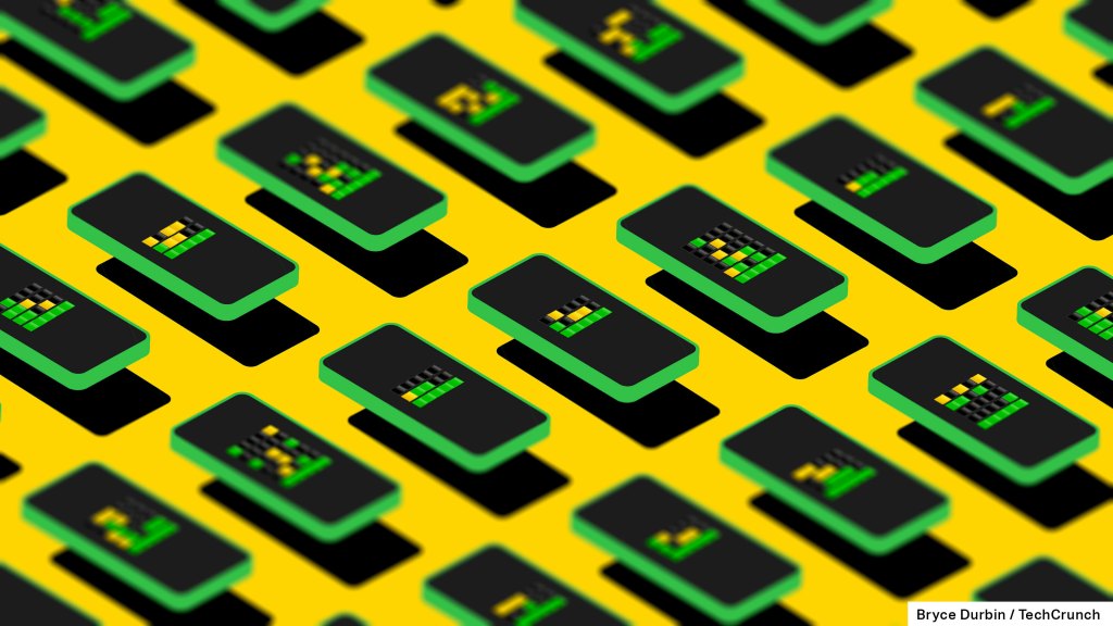 illustration of rows of phones playing wordle