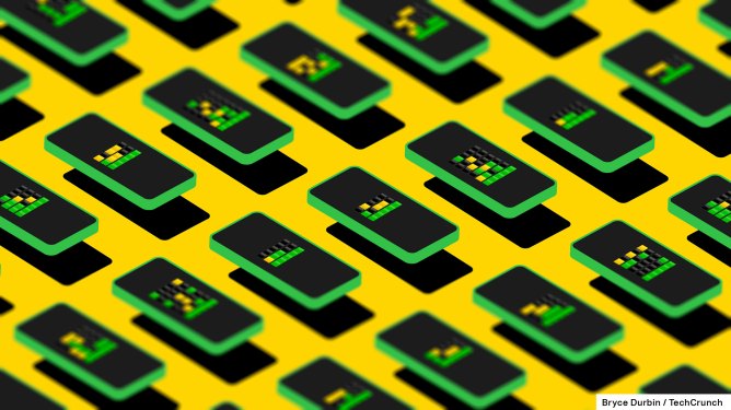 illustration of rows of phones playing wordle