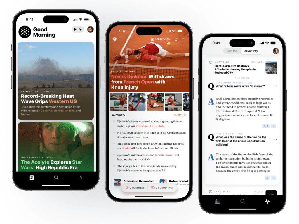 Particle displayed on 3 smartphone screens