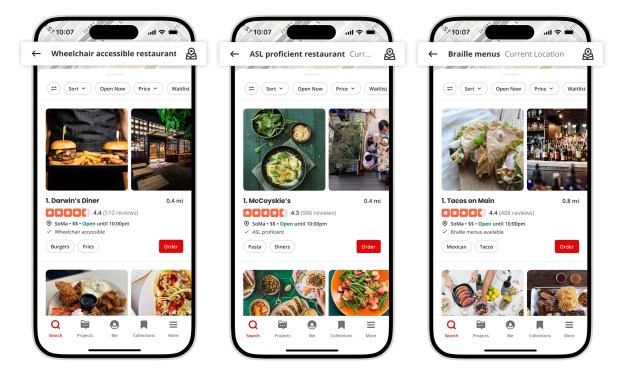 Yelp's Examples of Accessibility Attribute Searches