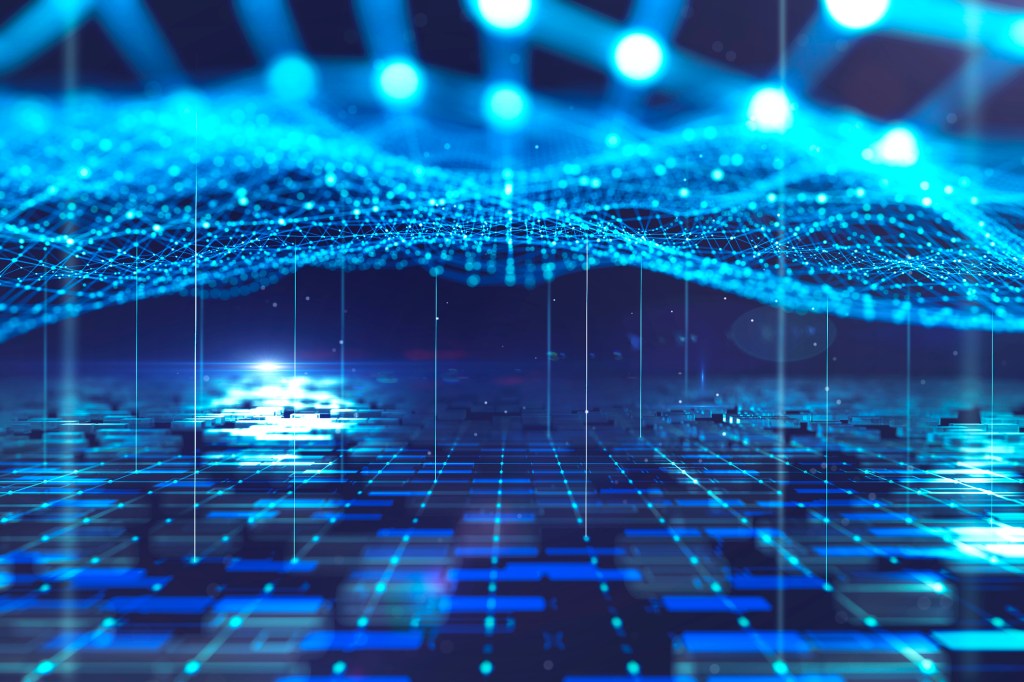 Blue and white data points representing a data fabric.