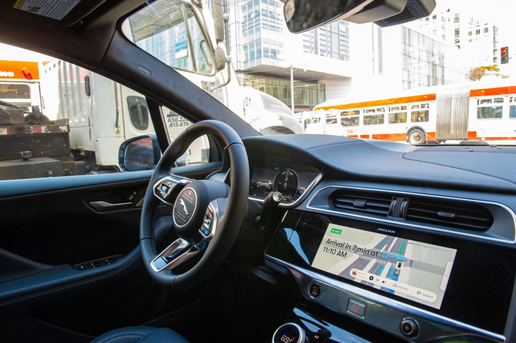interior (dash) of Waymo robotaxi