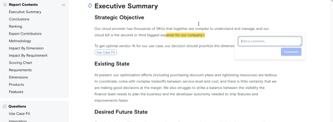 Taloflow notebook screenshot showing collaborative ability to add comments.