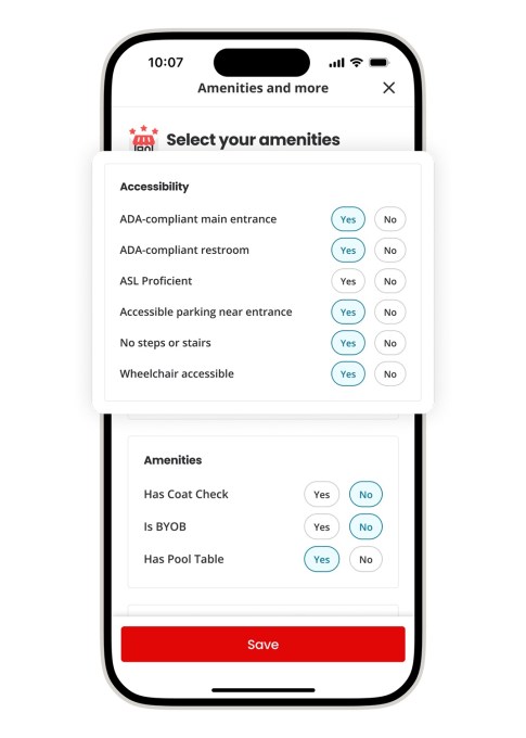 Businesses can select accessible attributes 