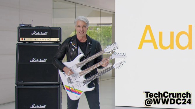 Craig Federighi, Apple's Senior Vice President of Software Engineering, seen playing a ridiculous guitar during a previous Apple event.