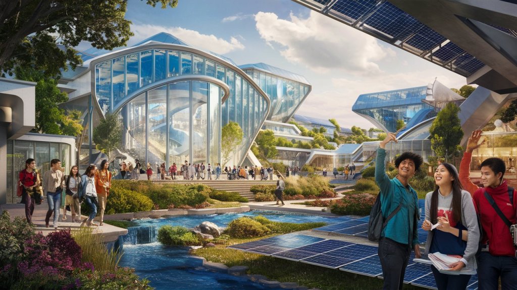 AI-generated image of a futuristic school
