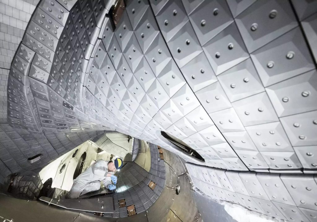 An engineer works on the Wendelstein 7-X stellarator.